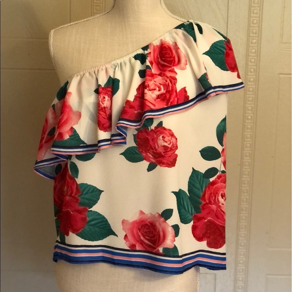 Flying Tomato Floral One-Shoulder Top - Red and Green